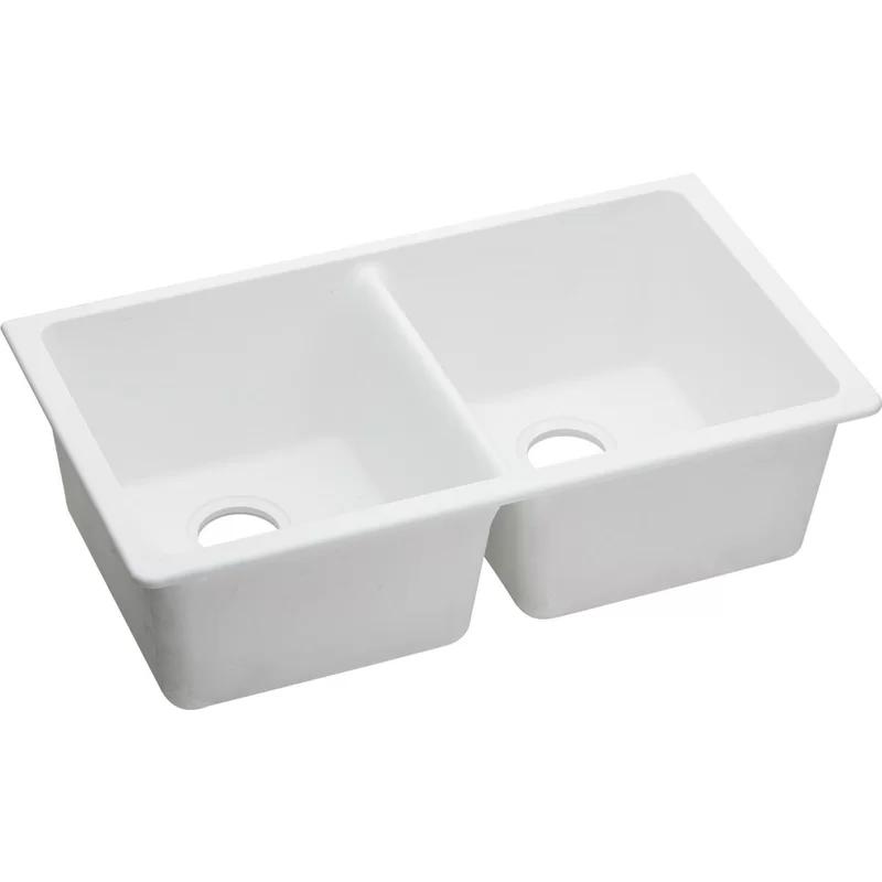 White Quartz Double Basin Undermount Kitchen Sink