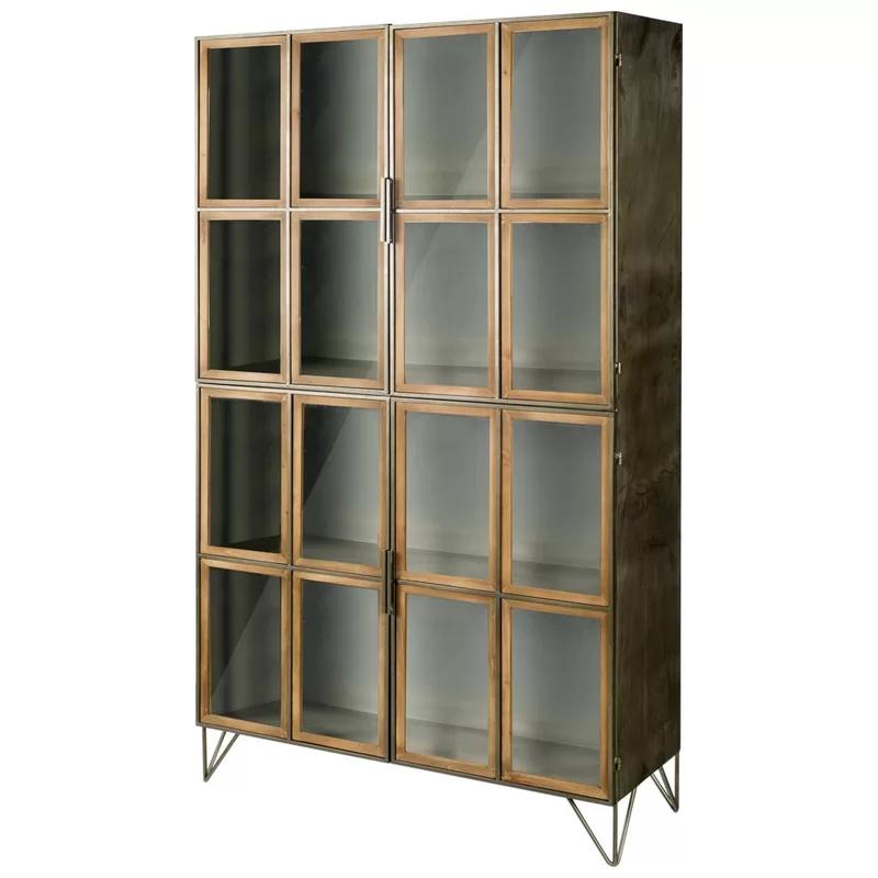 Pandora I Medium Brown Wood and Metal Glass Door Display Cabinet
