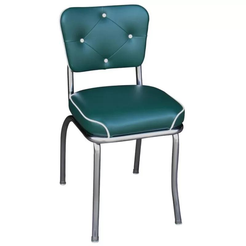 Retro Elegance Chrome-Finished Green Leather Side Chair