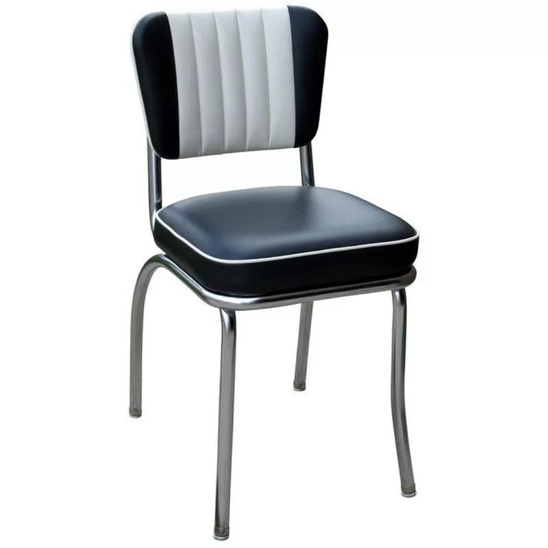 Retro Black Vinyl Upholstered Parsons Side Chair with Chrome Legs