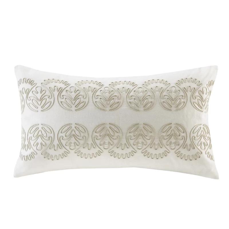 Suzanna White Embroidered Cotton 20"x12" Throw Pillow