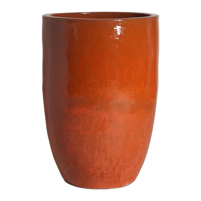 Extra Large Paprika Glazed Ceramic Round Floor Planter