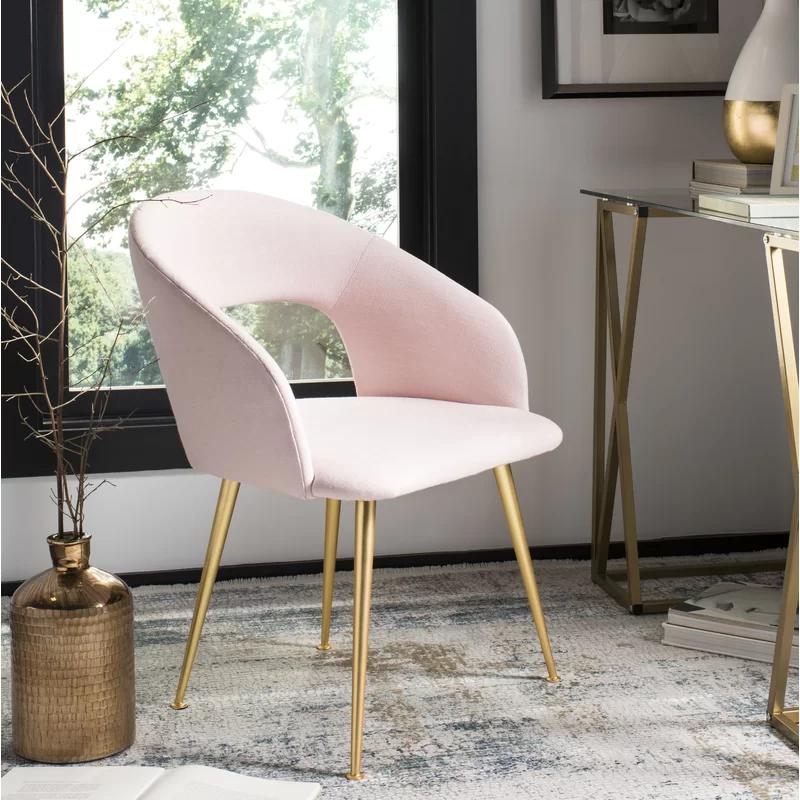 Ethereal Light Pink Linen & Wood Upholstered Arm Chair