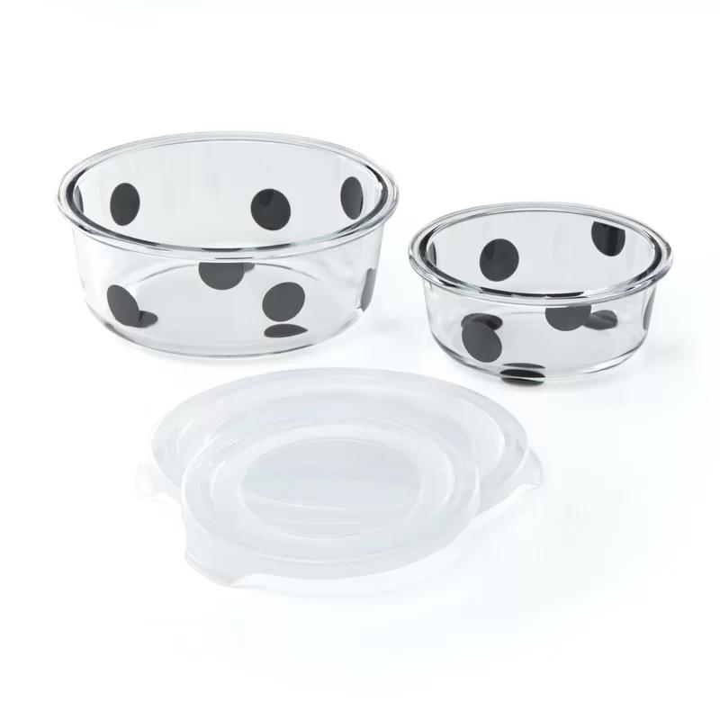 Deco Dot 32oz Black Glass Food Storage Bowl Set with Locking Lids