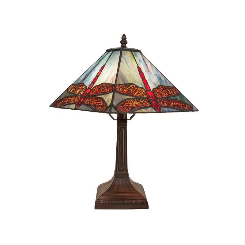 Scarlet Dragonfly Stained Glass & Bronze Accent Table Lamp