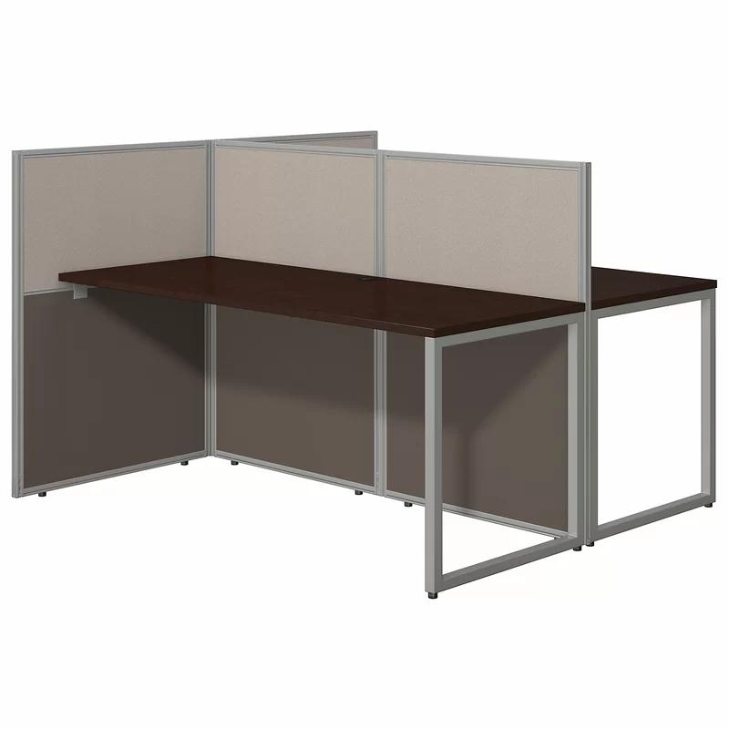 Mocha Cherry Dual Workstation Desk with Gray Fabric Panels