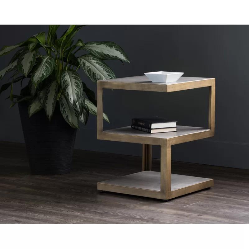 Solterra 18'' Square Concrete and Antique Brass Modern End Table