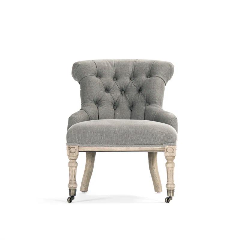 Elegant Grey Cotton Slipper Chair with Natural Oak Finish