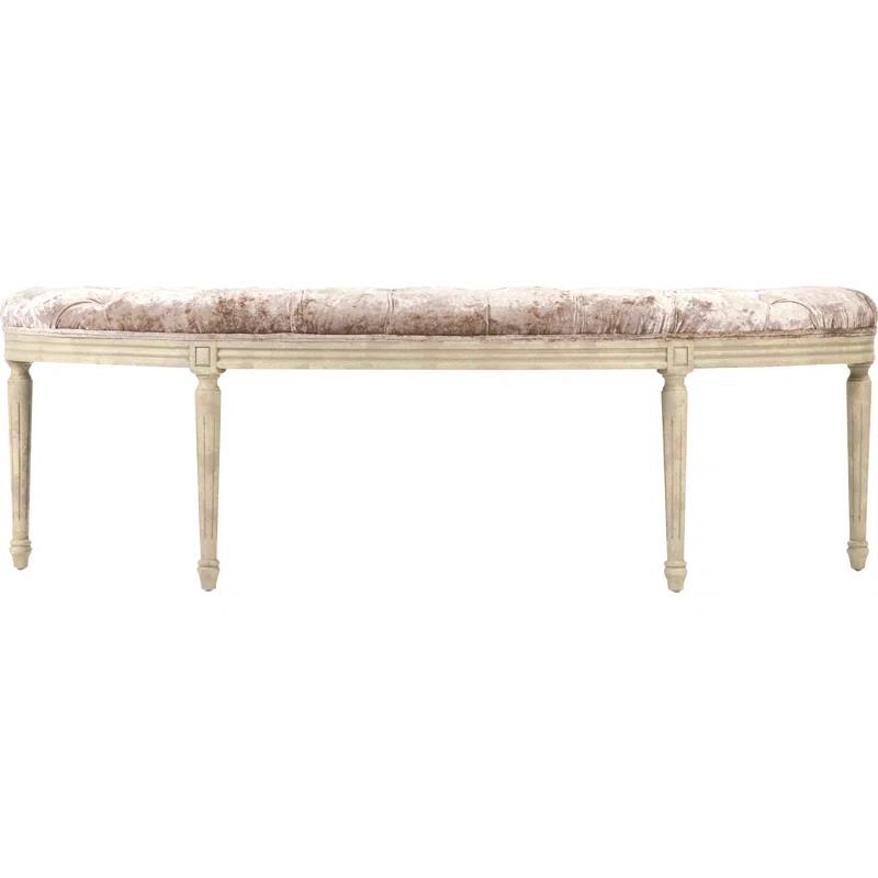 Champagne Velvet Demilune Bench with Distressed Cream Turned Legs