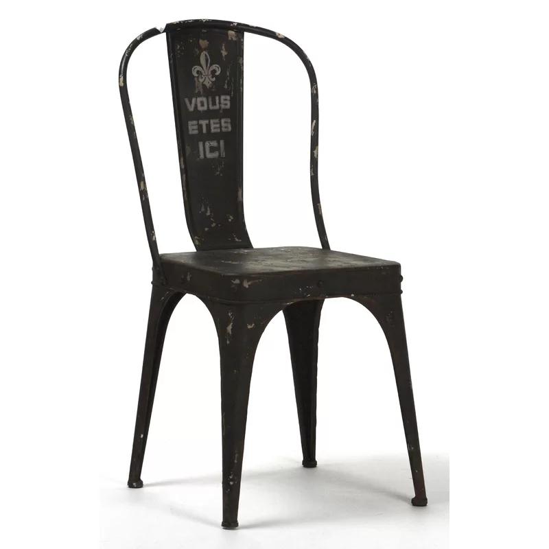 Antique Black Leather Upholstered Slat Side Chair