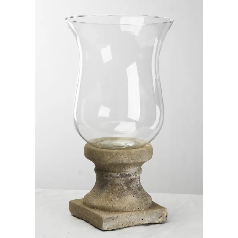 Distressed Off-White Ceramic Bell-Shaped Tabletop Hurricane