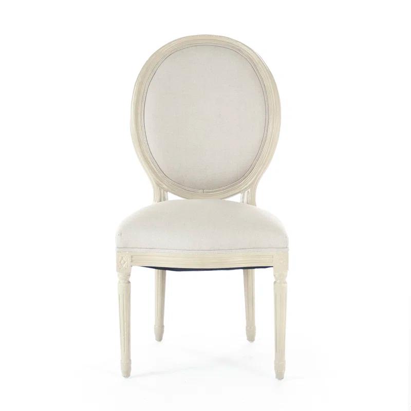 Grey Oak Frame Natural Linen Upholstered Side Chair