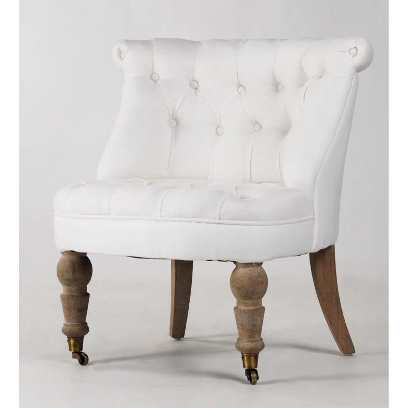 Amelie White Linen Upholstered Slipper Chair on Limed Grey Oak