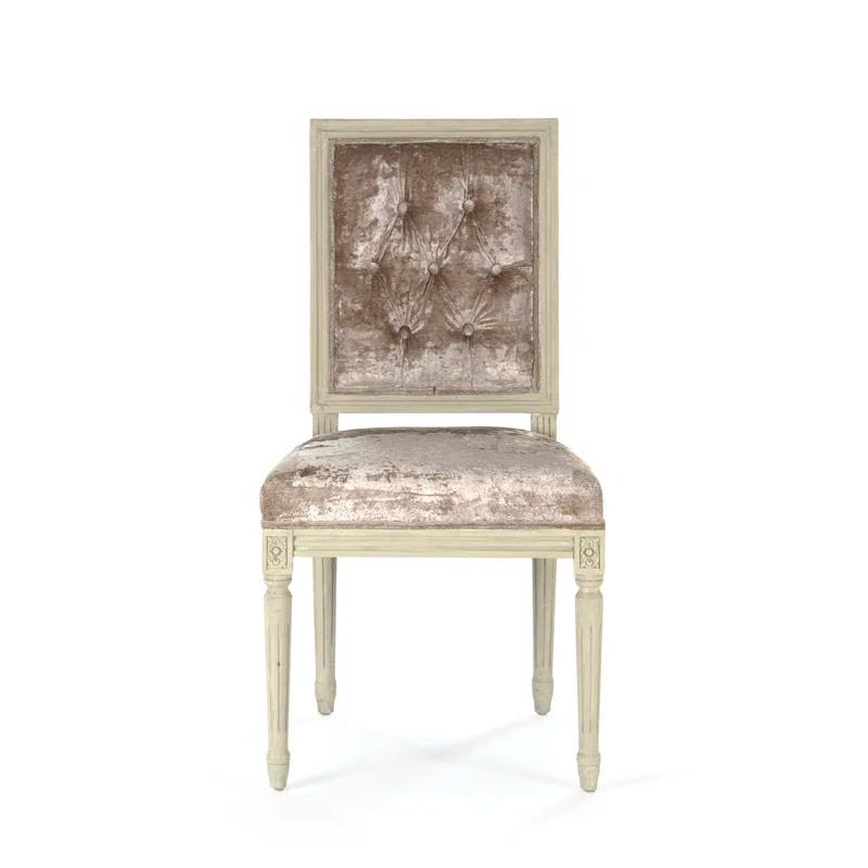 Tufted Louis Side Chair- Crushed Champagne Velvet - 20 x 40 x 18 in.