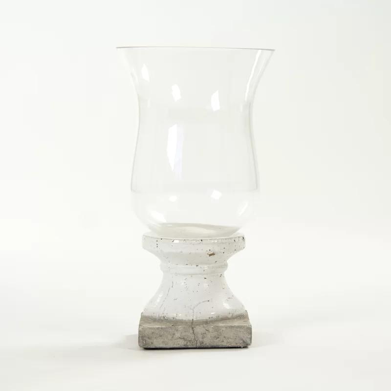 Distressed Off-White Ceramic Bell-Shaped Tabletop Hurricane