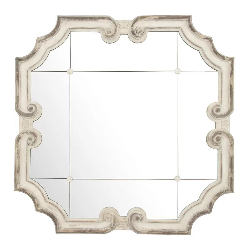 Troncon Square Distressed Ivory Wood Wall Mirror