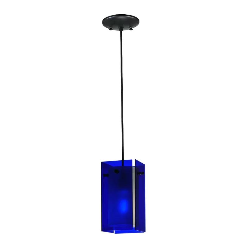 Metro Blue Quadrato Mini Pendant - Black Steel & Glass