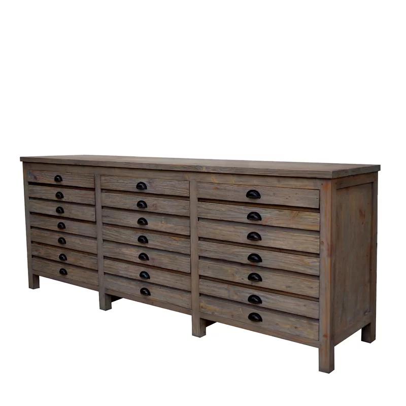 Salvaged Pine 91'' Rustic Bleached Wood Sideboard with 12 Drawers