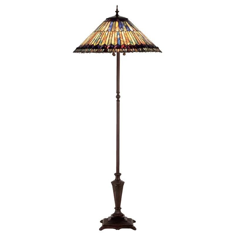 Multicolor Stained Glass and Bronze Tiffany Floor Lamp