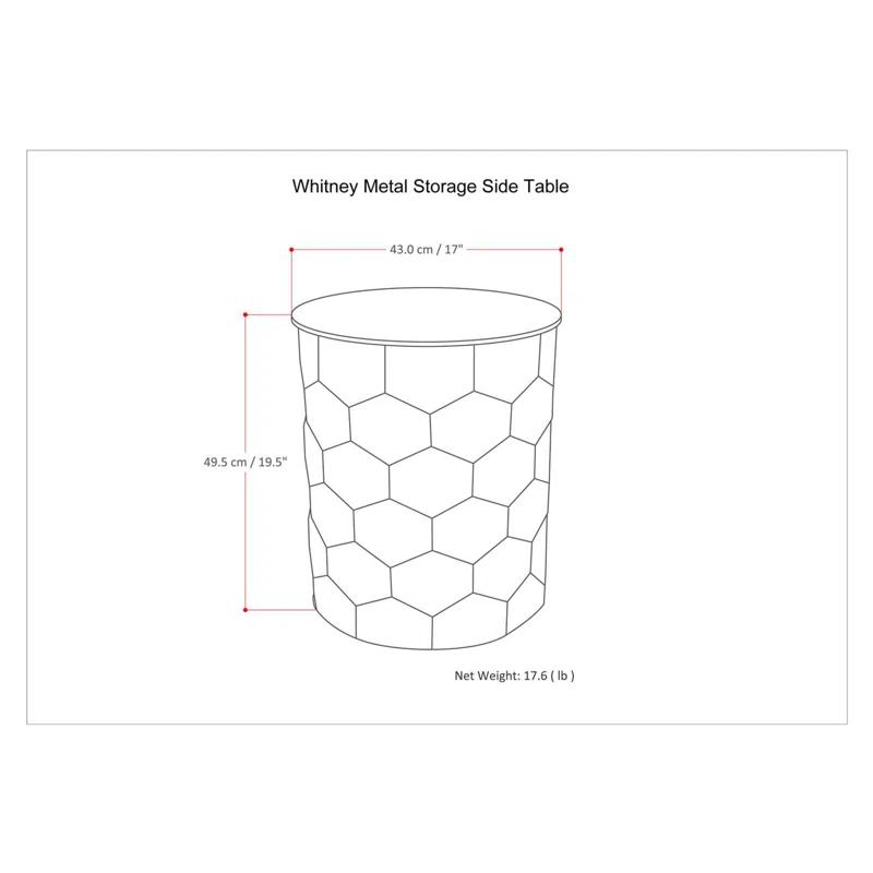 Simpli Home Whitney 17"W Metal Industrial End Table with Storage and Honeycomb Design, Assembled