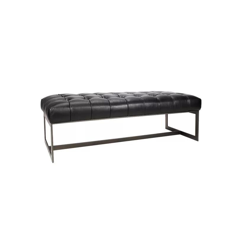 Wyatt 54'' Black Top-Grain Leather and Iron Bench