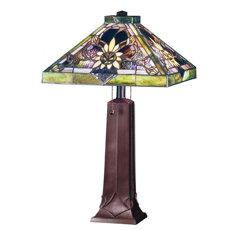 Solstice Bronze 2-Light Table Lamp with Aubergine Glass Shade