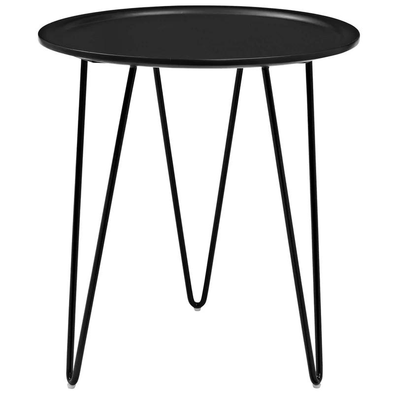 Mid-Century Modern Round Side Table with Hairpin Legs in Black