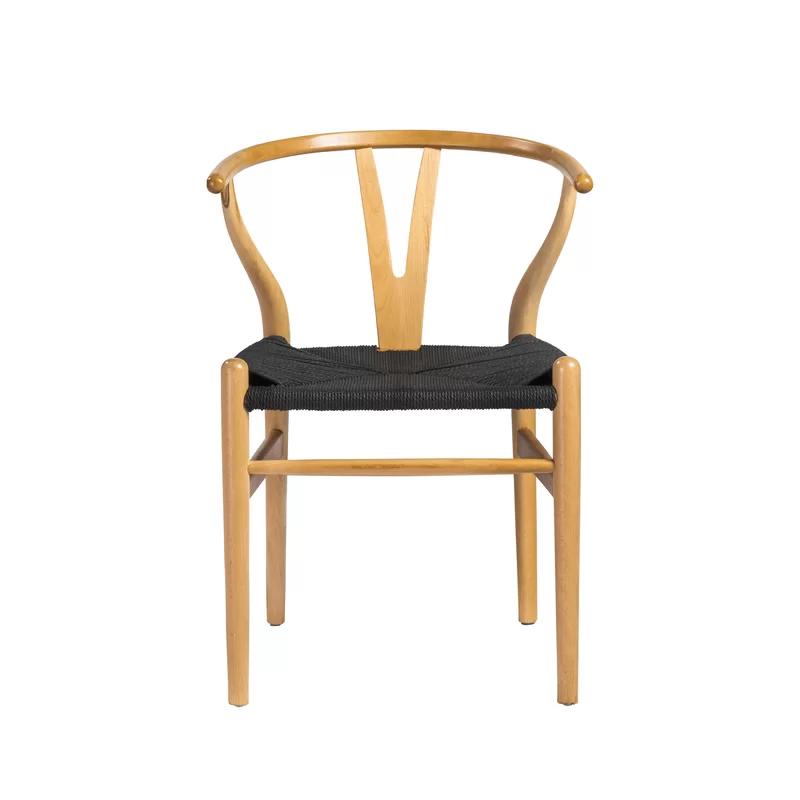 Evelina Natural Beech Wood and Black Rush Wishbone Side Chair