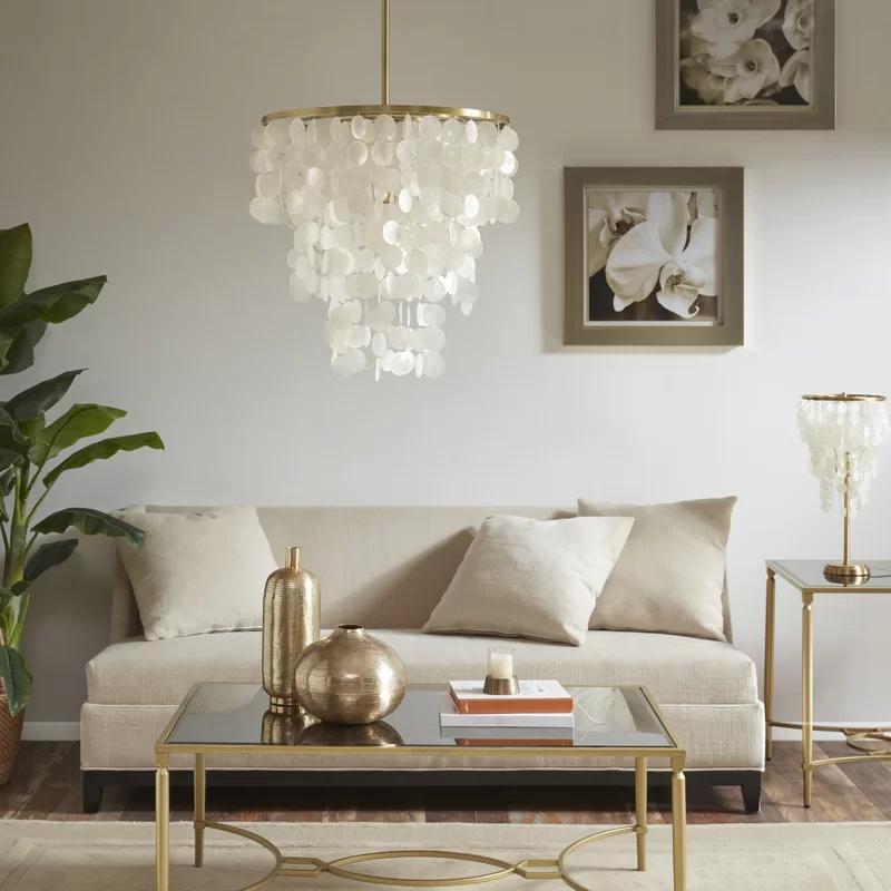 Isla Capiz Shell Elegance Chandelier with Gold Accents