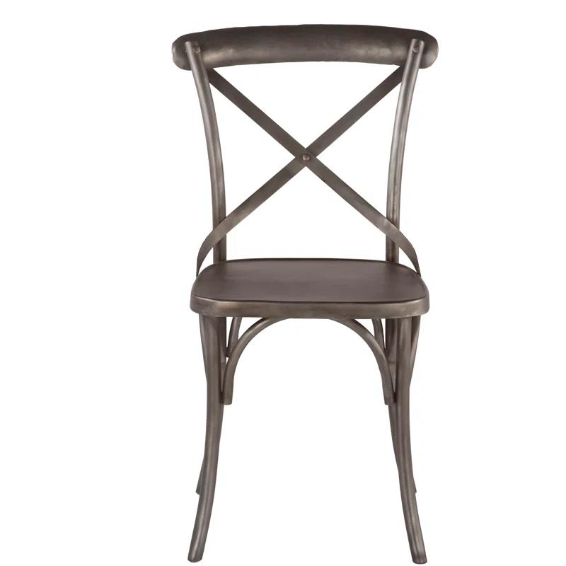 Gray Metal Cross Back Side Chair with Reinforced Legs