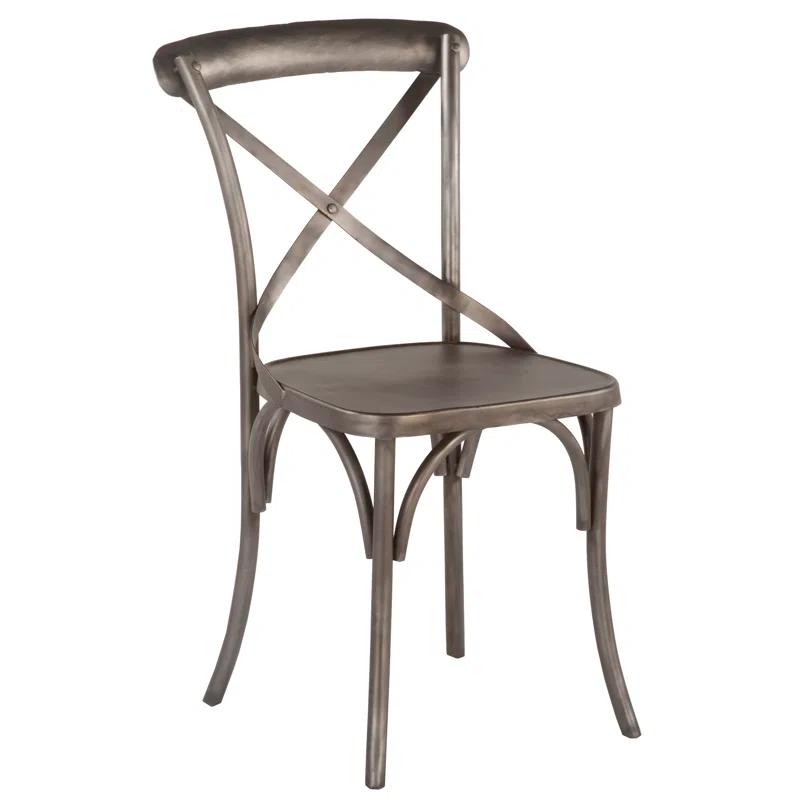 Gray Metal Cross Back Side Chair with Reinforced Legs