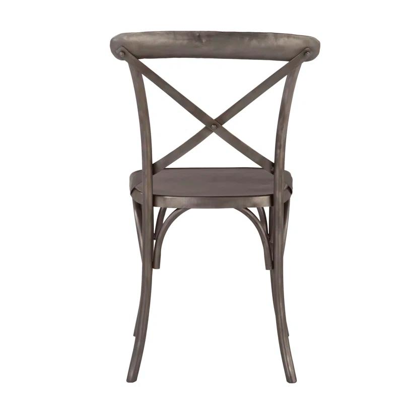 Gray Metal Cross Back Side Chair with Reinforced Legs