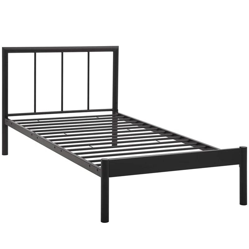 Rustic Cottage Twin Metal Platform Bed with Integrated Headboard in Brown