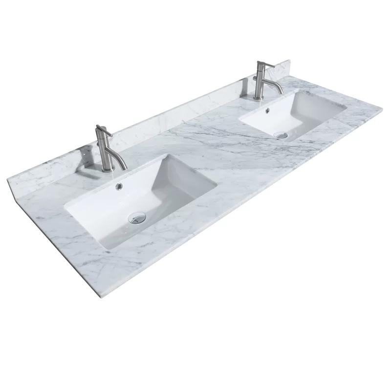 Maroni 60'' Light Straw Double Freestanding Bathroom Vanity with Carrara Marble Top