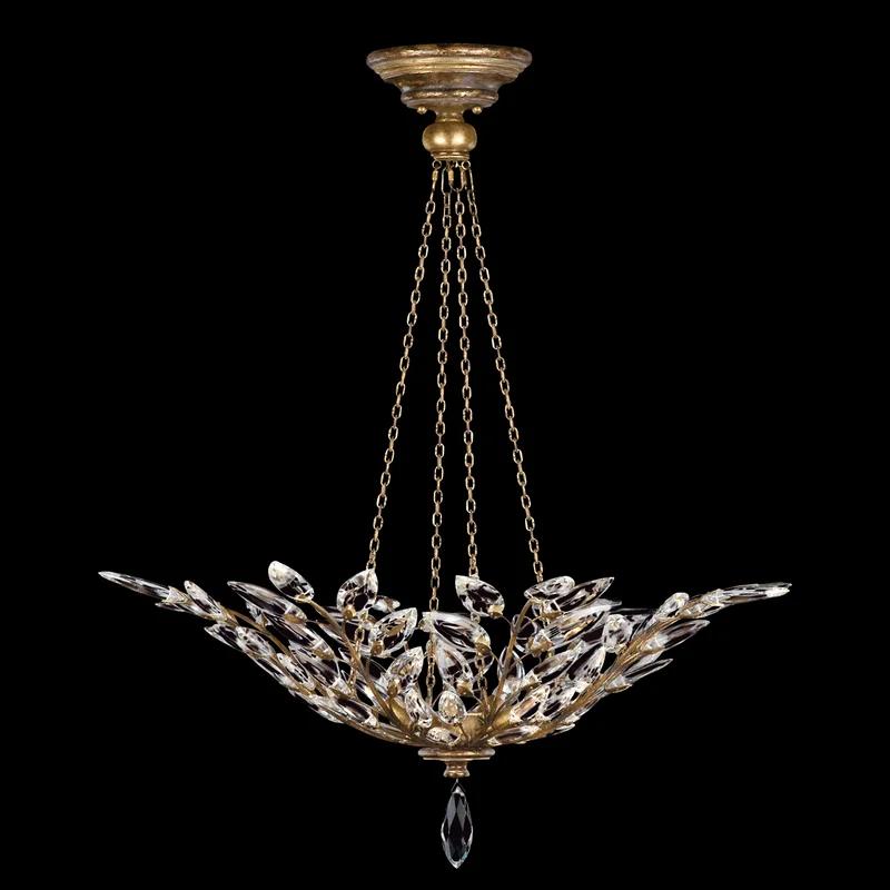 Elegant Gold Leaf 4-Light Pendant with Faceted Crystal Leaves