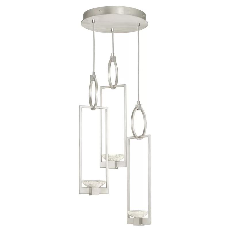 Silver 3-Light LED Pendant with Hand Formed Glass