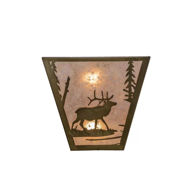 Antique Copper Rustic Lodge Wall Sconce with Elk Design