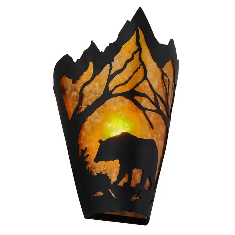 Rustic Bear at Dawn 12" Dimmable Black Steel Sconce