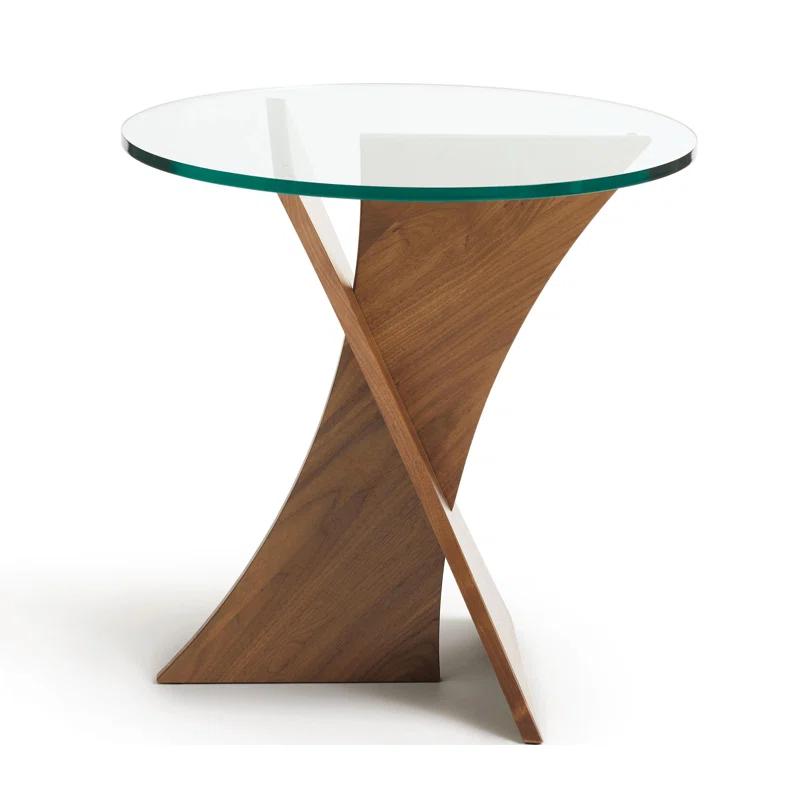 Round Wood and Glass Accent End Table