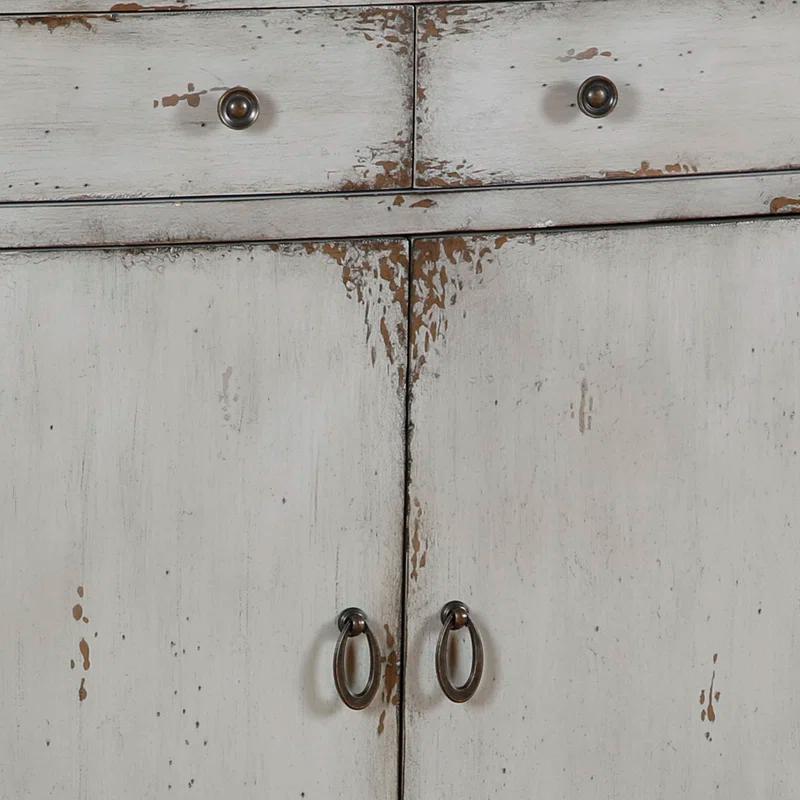 Transitional Gray Distressed 60'' Credenza with Cabriole Legs