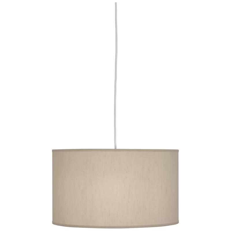 Elena Streamlined 18" Drum Pendant in Painted White with Bone Dupoini Shade