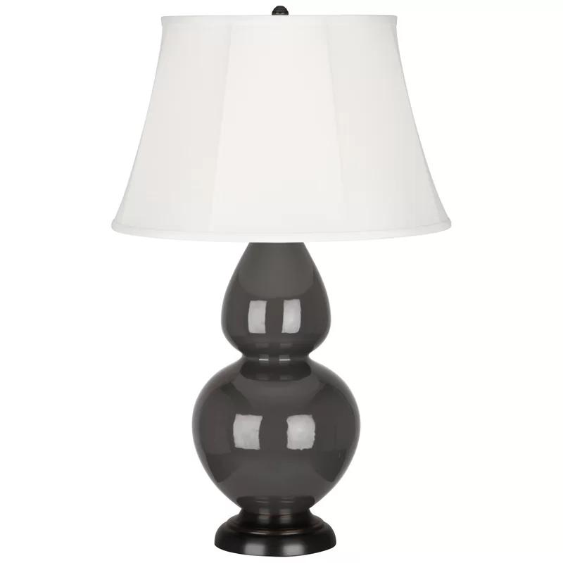 Ash Glazed Ceramic Double Gourd Table Lamp with Ivory Shade