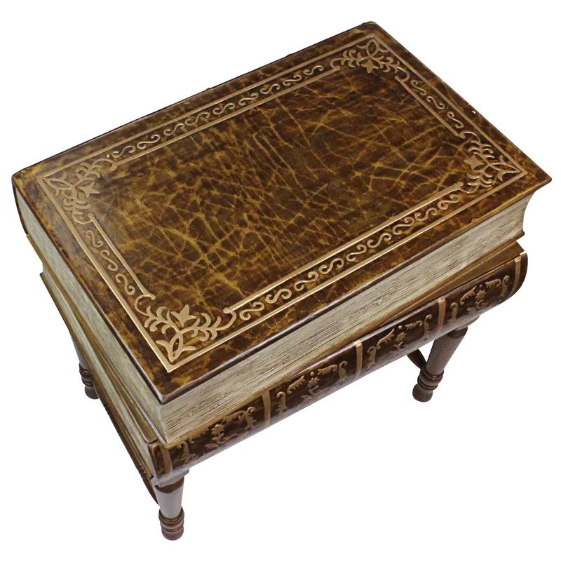 Shakespearean Faux Book Stack Wooden Side Table 24.5"