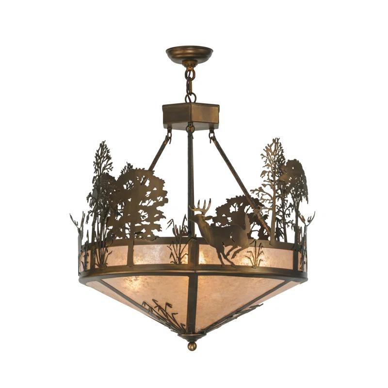 Antique Copper 26" Glass Pendant Light with Deer Design
