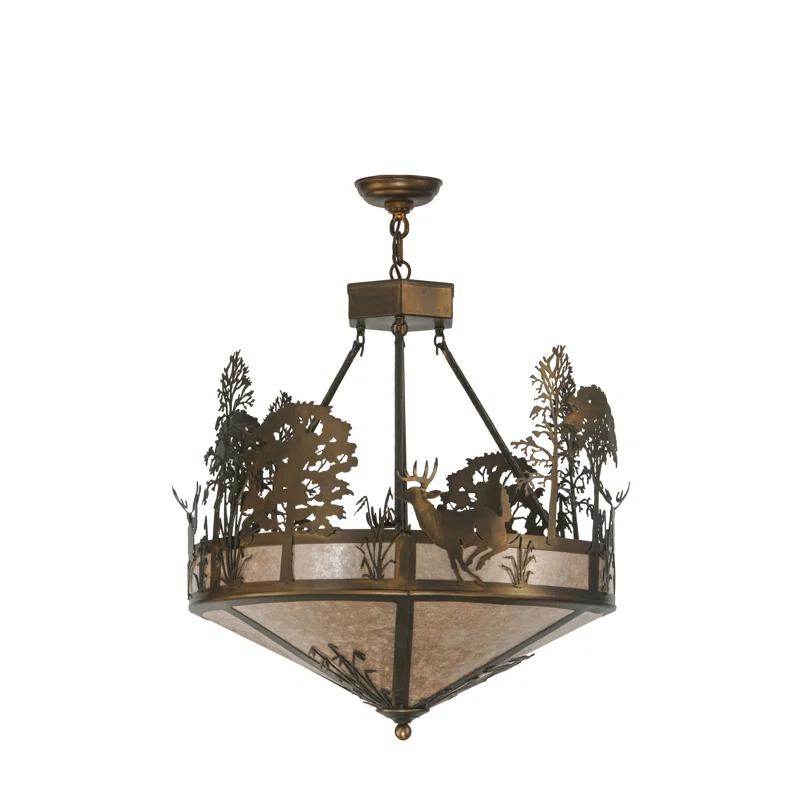 Antique Copper 26" Glass Pendant Light with Deer Design