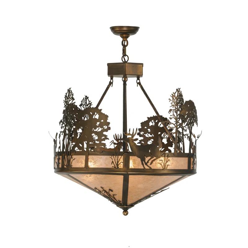Antique Copper 26" Glass Pendant Light with Deer Design