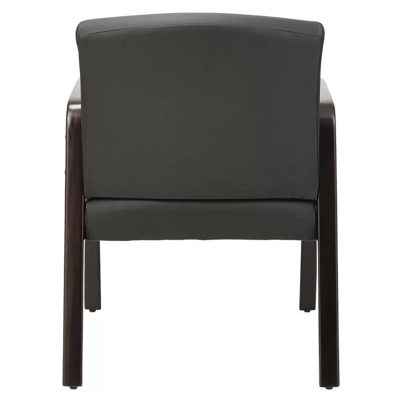 Espresso Black Leather Guest Chair with Wooden Frame