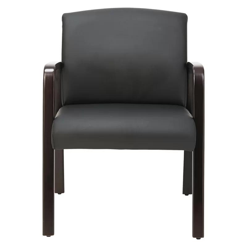 Espresso Black Leather Guest Chair with Wooden Frame