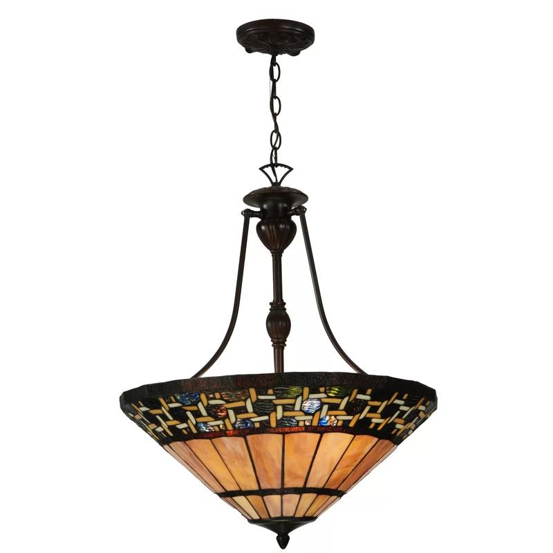 Ilona 3-Light Mahogany Bronze Inverted Pendant with Stained Glass