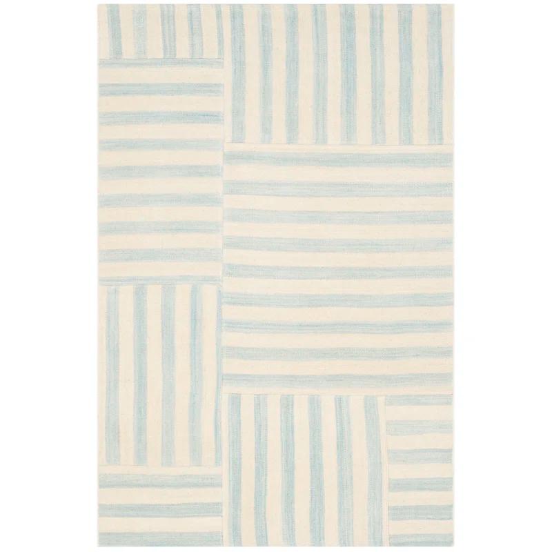 Sky Blue and White Wool Stripe 4' x 6' Area Rug